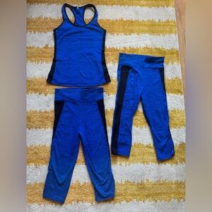 People Tree Blue Black Yoga Activewear Set - Cropped Leggings & Cross Back Top